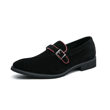 British style simple business dress shoes men's leather frosted flip fur loafers slip-on pointy peas casual shoes