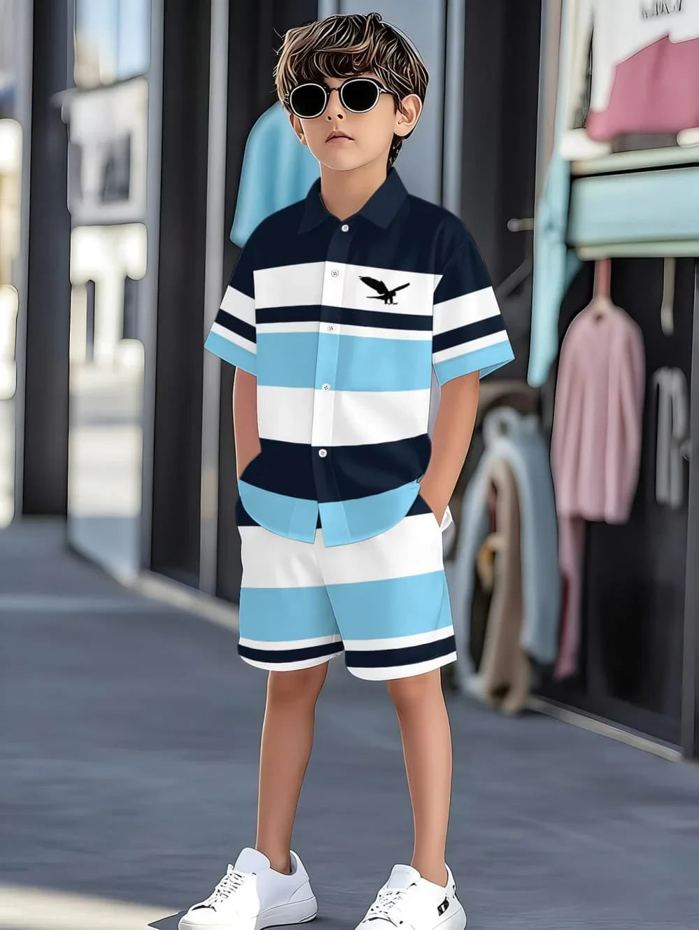Boys Clothes Casual Colorblock Short Sleeve Shirt + Shorts Kids' Sets and Outfits Outdoor Quick Drying Shirt Casual Children Top