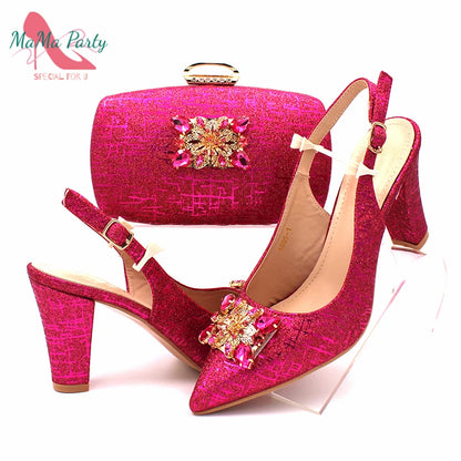 Nigerian Women Shoes and Bag Set in Gold Color High Quality New Arrivals Classics Style for Garden Party