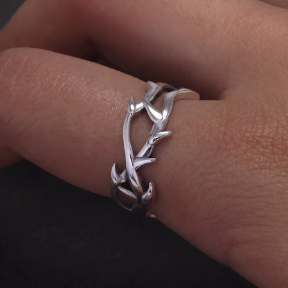 925 Sterling Silver Gothic Thorn Couple Rings for Women Men Punk Retro Cool Spiky Finger Ring Adjustable Hip-hop Y2k Jewelry