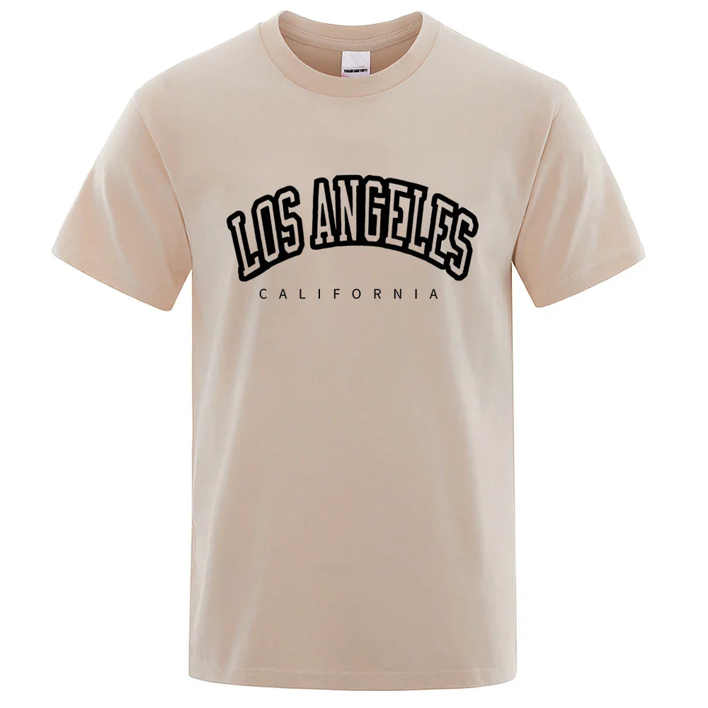 Los Angeles, California Usa City Letter Mens T-Shirts Loose T-Shirts Cotton Breathable T-Shirt Oversized Tops Quality Brand Tops