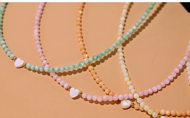 Mother of Pearl Beads Heart Choker Fashion Dyed Natural Shell Necklace for Women Stainless Steel Collares Femme