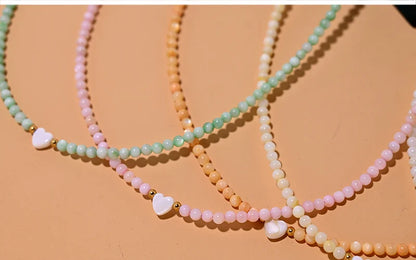 Mother of Pearl Beads Heart Choker Fashion Dyed Natural Shell Necklace for Women Stainless Steel Collares Femme