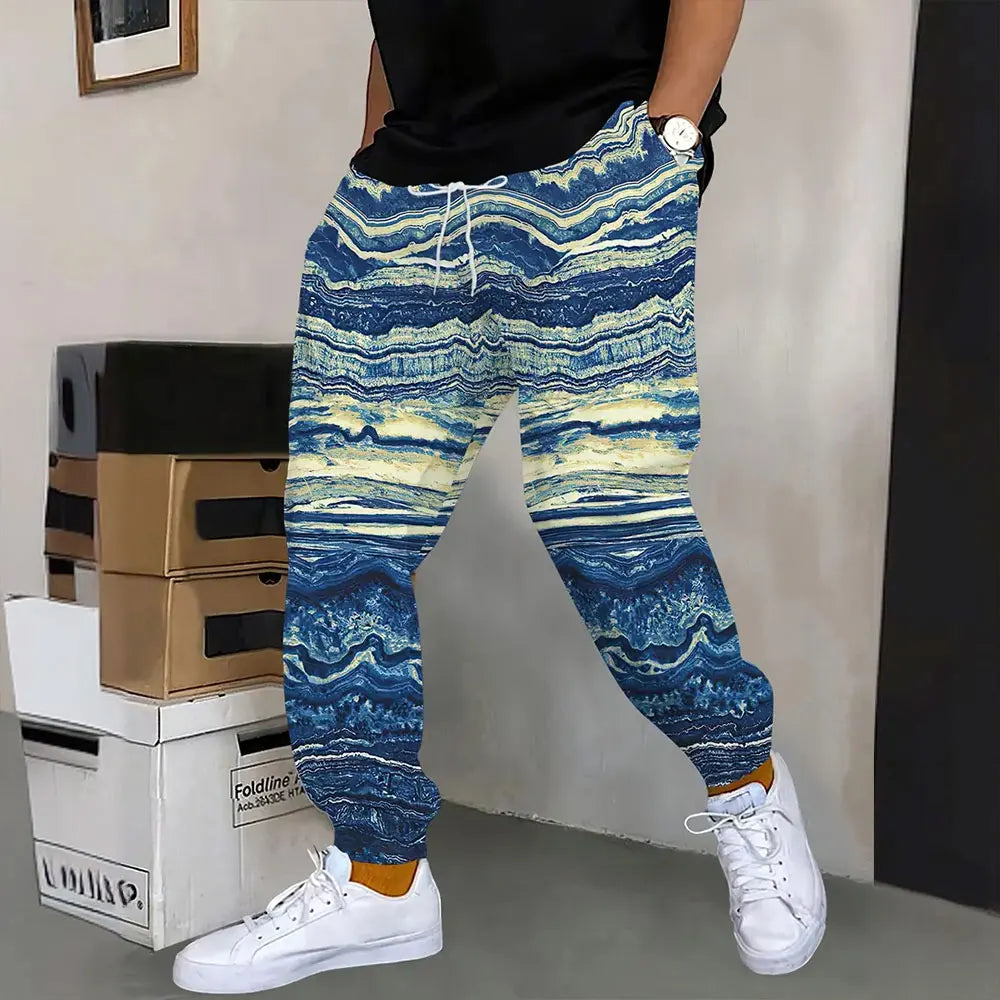 Men's Sweatpants Retro 3D Square Printed Sweatpants Men's Loose Pocket Drawstring Sweatpants Winter Thick Warm Sweatpants