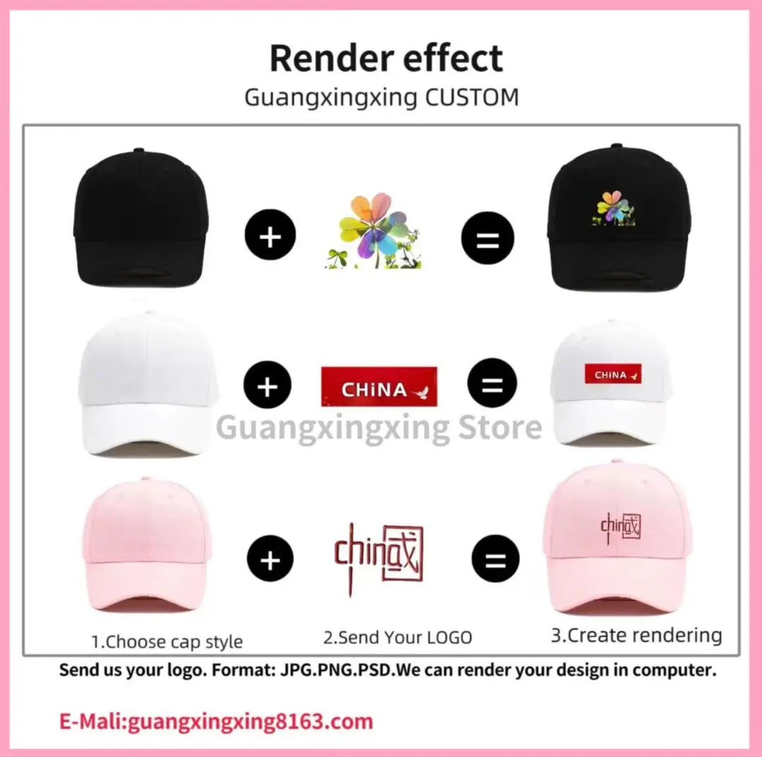 Custom embroidered logo hat Men's and women's mesh cap cotton baseball cap design DIY picture printing logo hat Summer sun hat