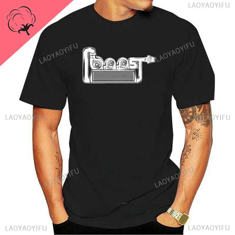 New Boost Turbo Engine Printing T-Shirt Car Parts Funny Mechanic Cotton Teemen 2024 Summer Fashion Top Personality Mans Clothing