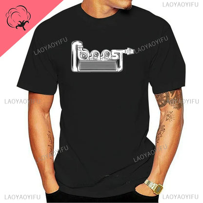 New Boost Turbo Engine Printing T-Shirt Car Parts Funny Mechanic Cotton Teemen 2024 Summer Fashion Top Personality Mans Clothing