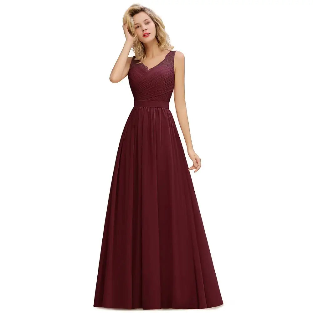 Elegant Bridesmaid Dress Pleated Bodice See-through Lace Cap Sleeves Maxi Flowy A-Line Skirt Wedding Party Gown Women