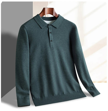 Fashion luxury knitted long sleeve polo shirt men's autumn new trend simple solid color soft skin friendly comfort lapel sweater