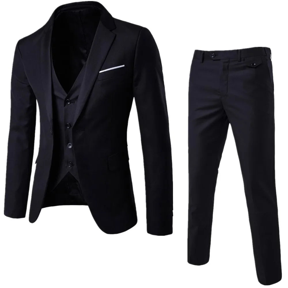 Men's 3 Piece Suit Notch Lapel Business Casual Wedding Groom Formal Wear Summer