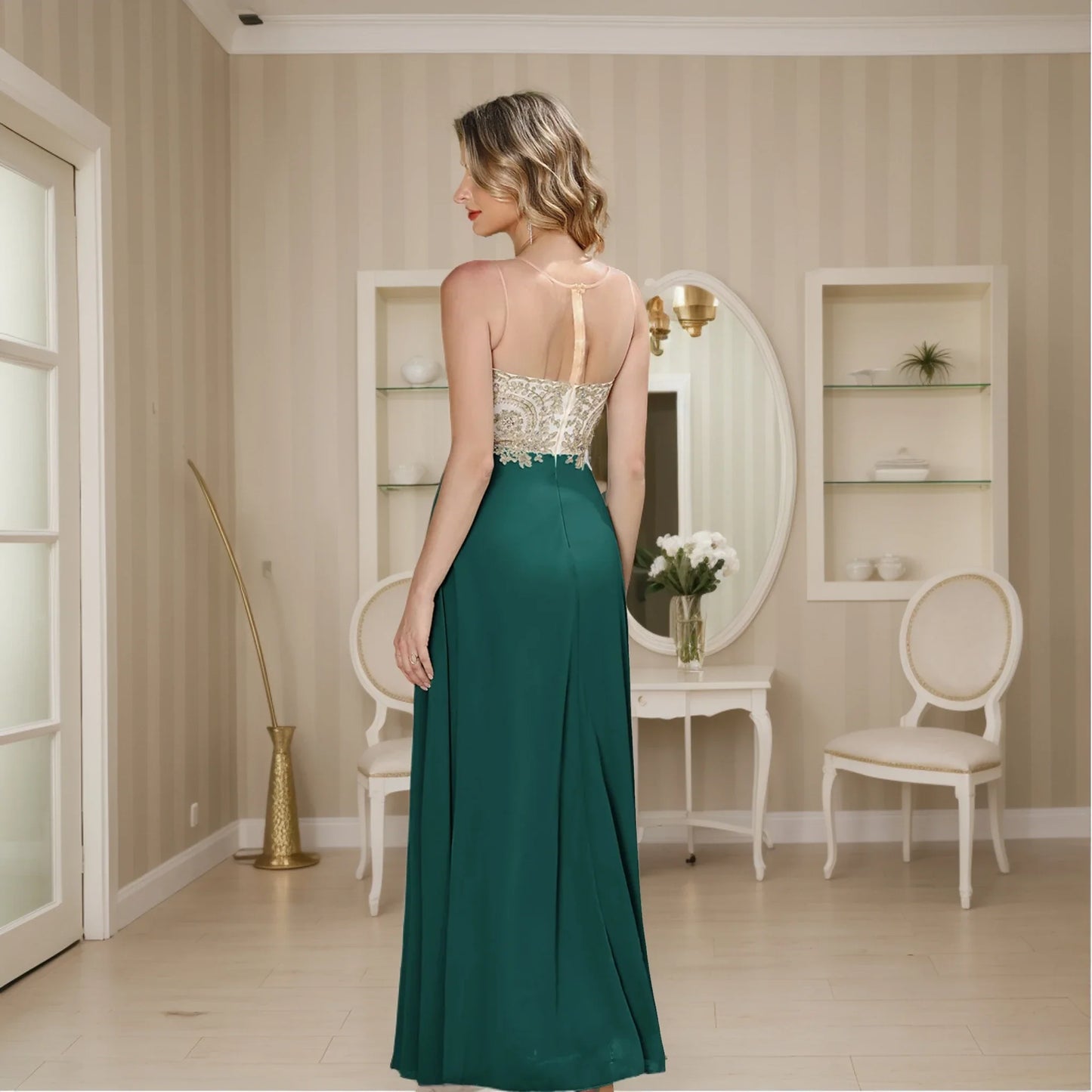 Elegant Sweetheart Prom Dress with Gold Embroidered Bodice & Flowing Chiffon Skirt for Homecoming & Formal Events