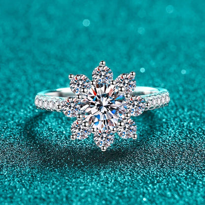 1ct 2ct Moissanite Eternity Ring 925 Sterling Silver with Gold Plated Wedding Flower Lab Diamond Rings For Women Jewelry