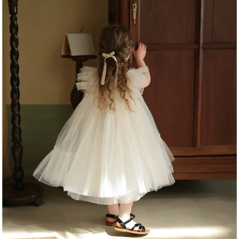 Girls Handmade Splicing Fluffy Gauze Princess Dress Summer New Foreign Dresses Party Dress for Kids Girl