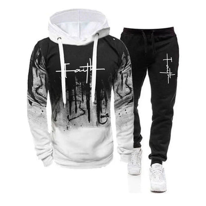 Spring Autumn Men's 2Pcs Suit Sweatshirt Splash Hoodies+Tracksuit Pants Casual Fitness Male New Sportwear Men Clothing