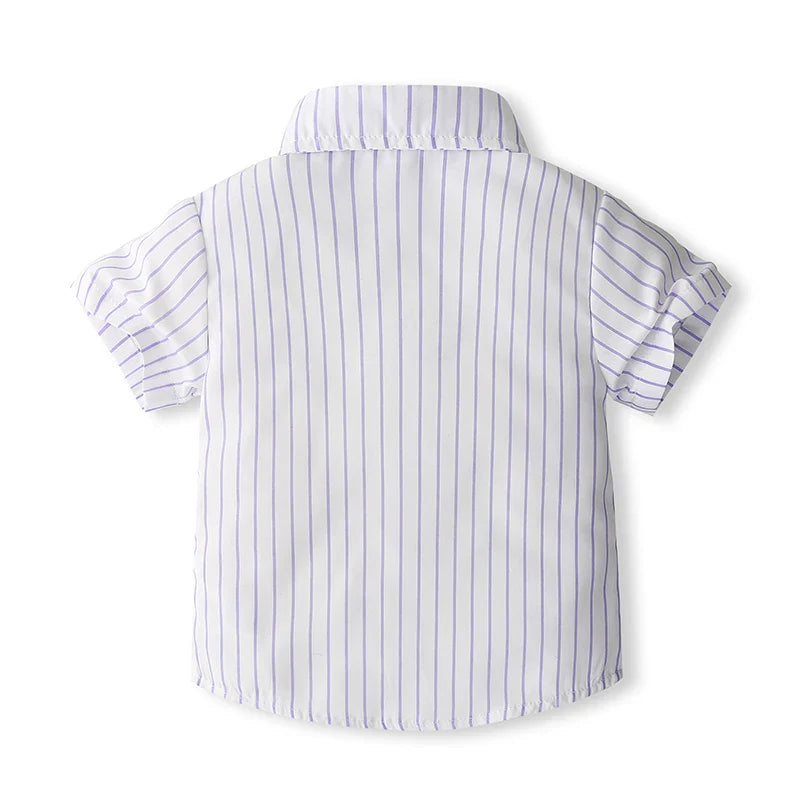 1-5Y Baby Boys Gentleman Outfit Stripe Print Short Sleeve Shirts +Bow Tie + Suspender Shorts Sets Kids Summer Clothes