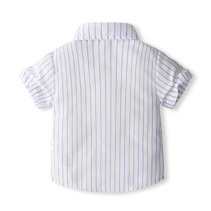1-5Y Baby Boys Gentleman Outfit Stripe Print Short Sleeve Shirts +Bow Tie + Suspender Shorts Sets Kids Summer Clothes