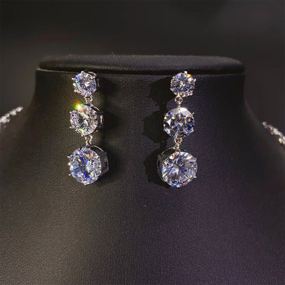 Jewelry Set with Round-Cut Necklace and Dangle Earrings Elegant Sparkling Bridal Accessories for Banquets Wedding