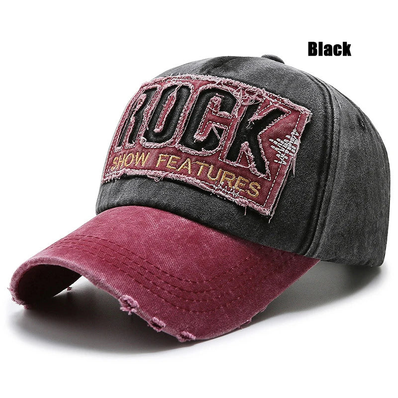 Letters Embroidered Patch Ripped Brushed Washed Distressed Design Style Unisex Cotton Adjustable Baseball Cap