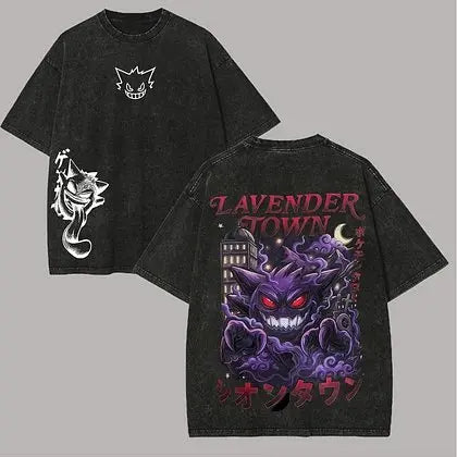 2026 Anime Washed Vintage Summer Gengar Short Sleeve Tee Graphic T-Shirt Man Women Cosplay Casual Tops Y2k Streetwear