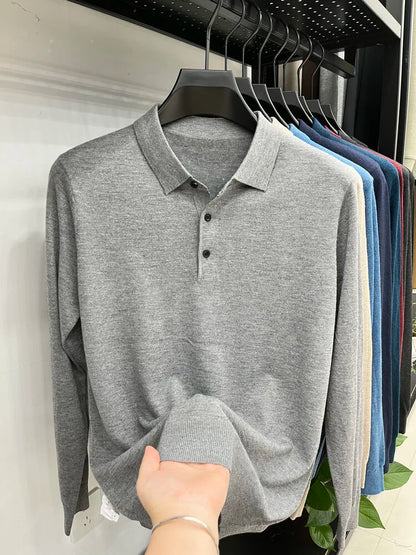 Men's Long Sleeve Fashion Casual Polo, Shirt Collar Pullover Sweater. Business Sweater T-shirt Golf Spring & Autumn Wool