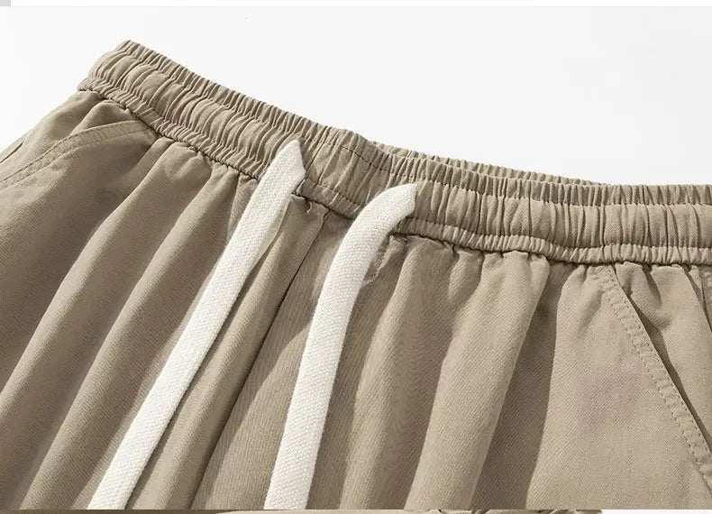 Men's Baggy Cargo Pants with Pockets 100% Cotton Drawstring Elastic Waist Wide Leg Outdoor Casual Pants Plus Size 8XL