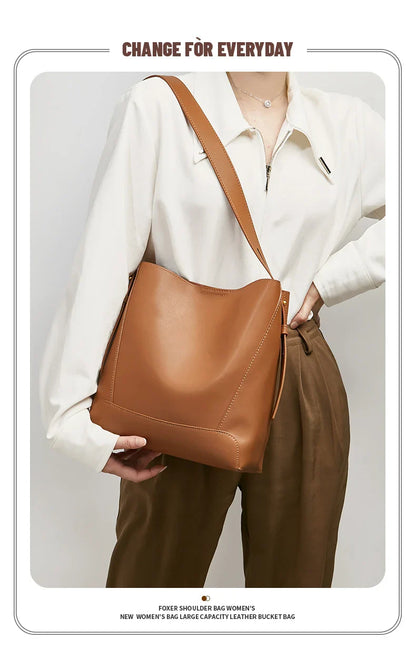 Lady Women Hobo Bucket Bag Split Leather Fashion Shoulder Bags Large Capacity Handbag Wide Adjustable Strap Female Bags