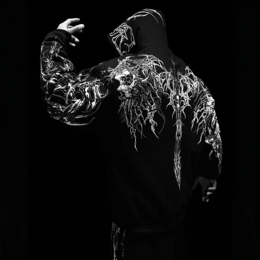American Style Men's Hooded Sweatshirt Trendy Brand Dark Style Sports Fitness High Street Autumn Winter Men's Sweatshirt