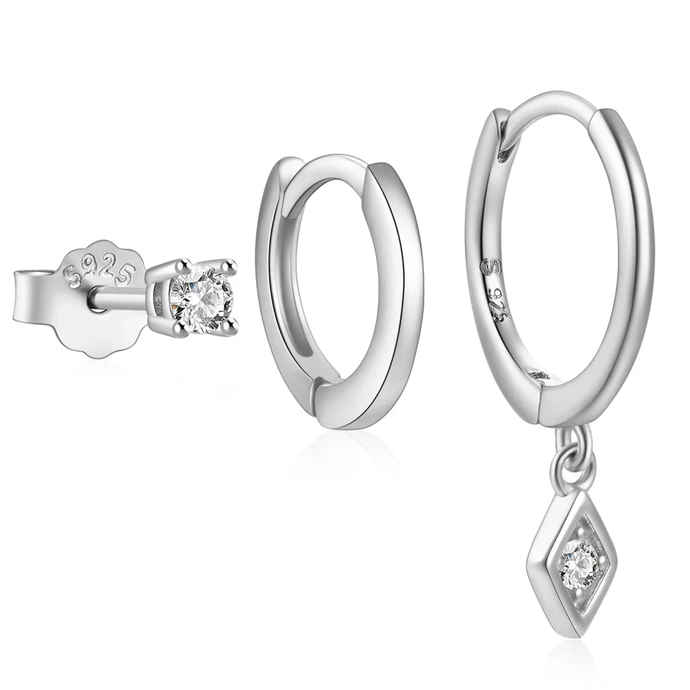 925 Sterling Silver 3PCS DIY Hoop Earring With Piercing Stud Earring Set Women Men Party Wedding Jewelry Set pendientes 925