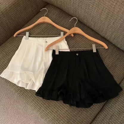 Shorts Women A-line Loose Ruched Ruffles Elastic High Waist Solid Body Building Summer Loose Ins Chic All-match Plus Size 5XL