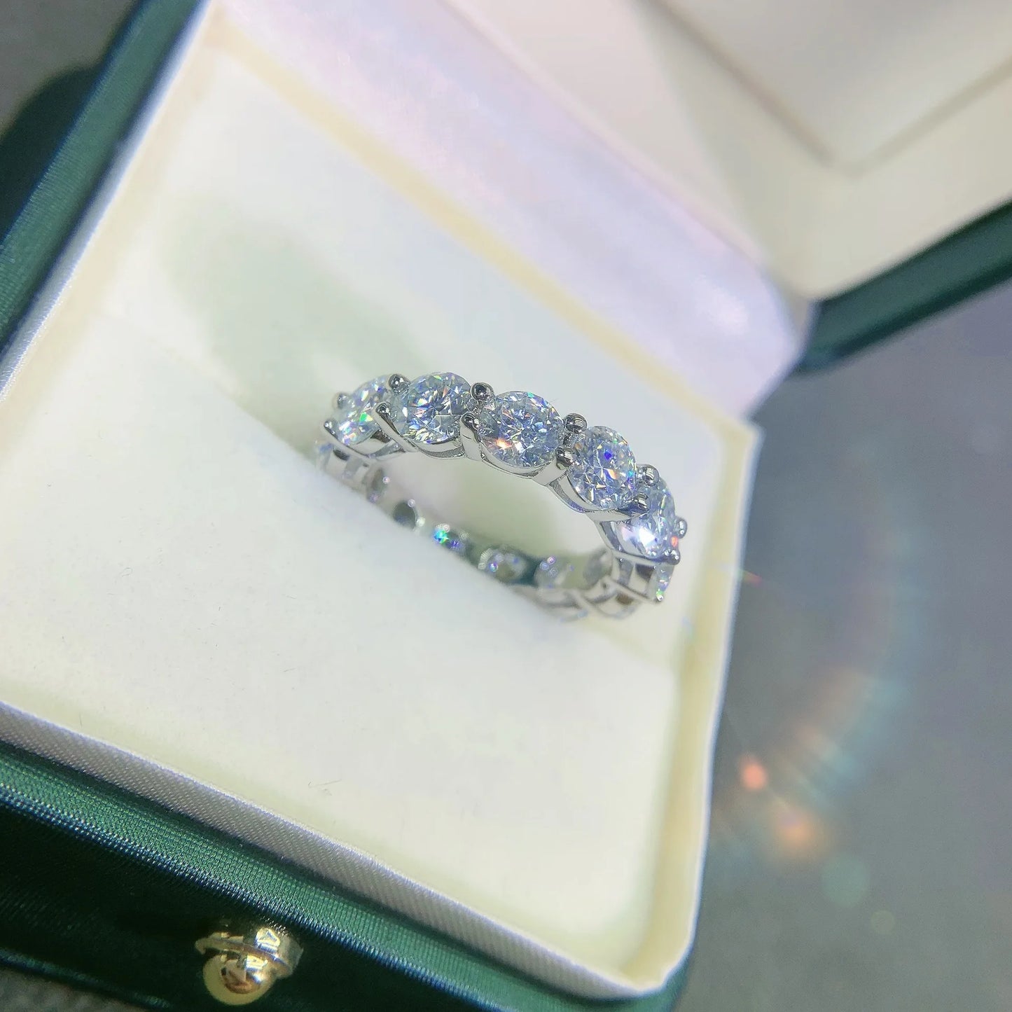 Luxury 2.2cttw 3mm Moissanite Full Enternity Diamond Engagement Ring For Women S925 Silver Wedding Band Rings Fine Jewelry