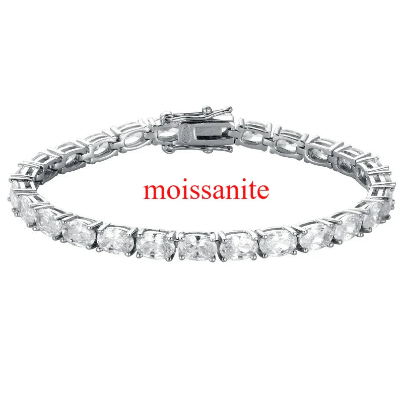 0.3-1.5CT Oval Cut Moissanite Hip-hop Tennis Bracelets for Women Men Lab Diamond Wedding Party 100% S925 Silver Chain