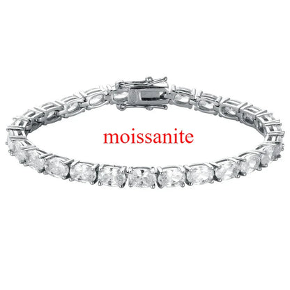 0.3-1.5CT Oval Cut Moissanite Hip-hop Tennis Bracelets for Women Men Lab Diamond Wedding Party 100% S925 Silver Chain