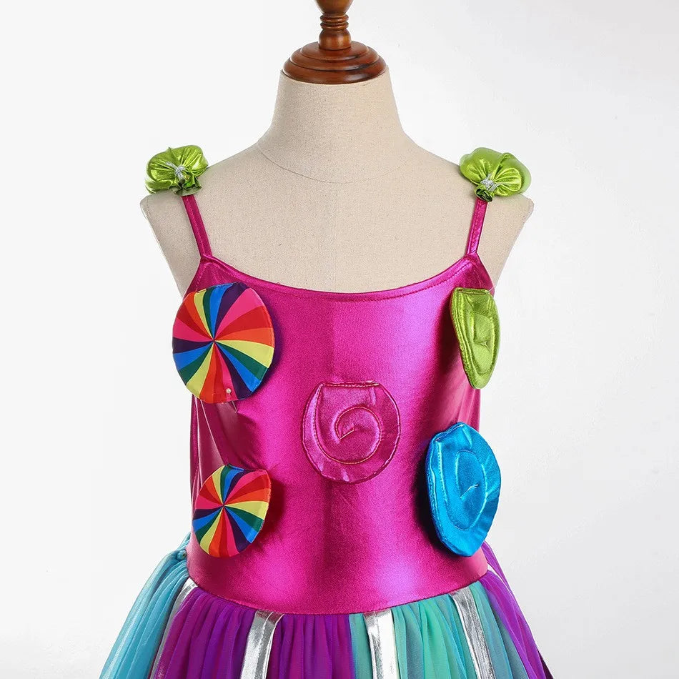 New Sweet Lollipop Candy Girl Dress Carnival Party Little Kids Birthday Costume Fancy Rainbow Tutu Children Wedding Clothes
