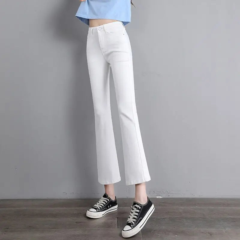 High Waist Weila Jeans Women Solid Color Denim Pants