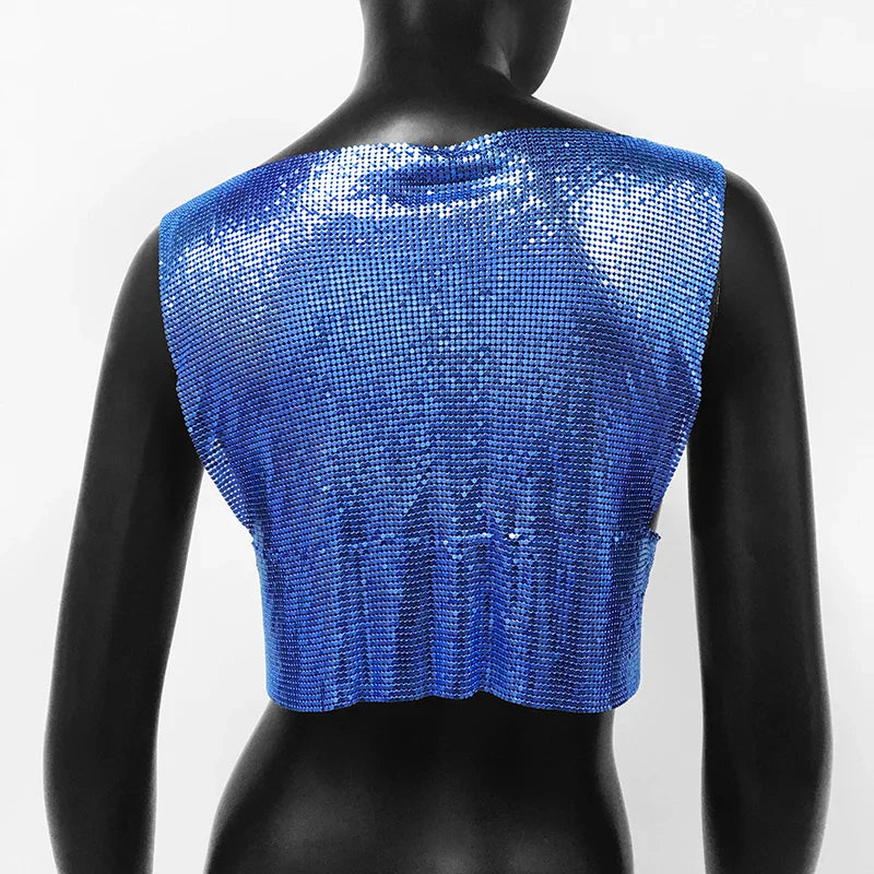 Sexy Metal Sequin Tank Top For Women y2k Summer Beach Backless Crop Top Rave Festival Club Outfits Camisole