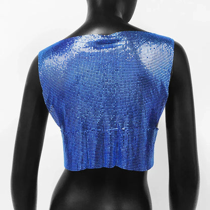 Sexy Metal Sequin Tank Top For Women y2k Summer Beach Backless Crop Top Rave Festival Club Outfits Camisole