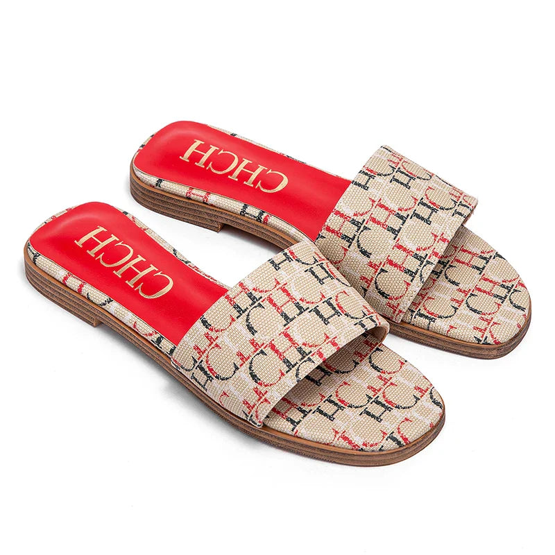 Fashionable Retro Design New Women's Shoes Summer Casual Color Blocking Design Non Slip Sandals Slippers Letter Slippers