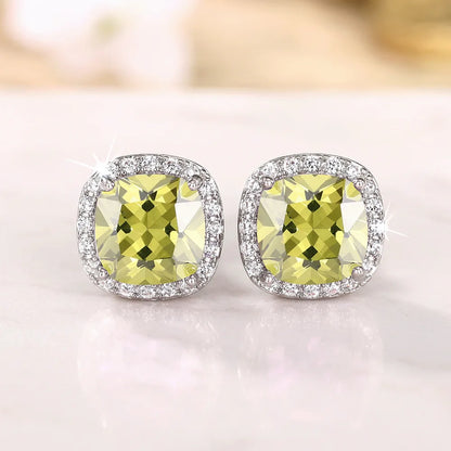 Ne'w Bright White/Yellow/Pink CZ Stud Earrings for Women Fashion Contracted Jewelry High Quality Wedding Engagement