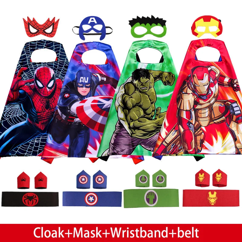 Spiderman Iron Man Children Cloak Cosplay Costume Masquerade Kids Mask Cape Thor Cape Birthday Party Gift