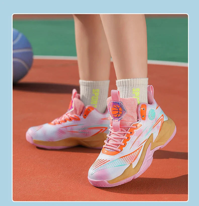 Children‘s Basketball Shoes Non-slip Breathable Basketball Training Sneakers Lace-up Boys Girls Basketball Boots Athletic Shoes