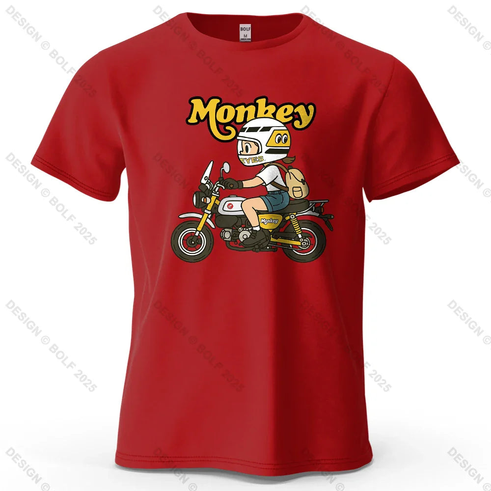 Men's Monkey Motorcycle Graphic Short Sleeve T-Shirt 100% Cotton Cartoon Printed Tops Tee for Women Summer Casual Sportswear