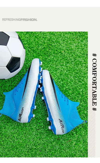 High-Top Leather AG Studded Soccer Cleats, Anti-Slip for Grass Field, Youth & Adult Men Women Training World Cup Style