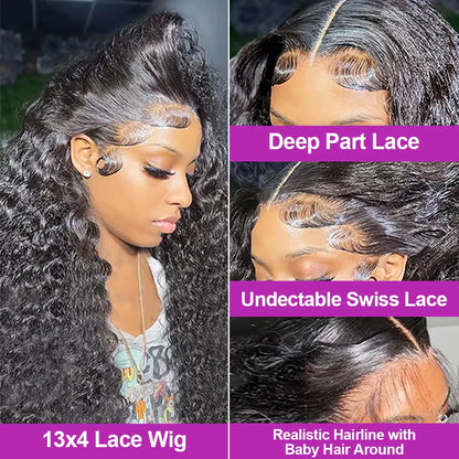 40 46 Inch Deep Wave Lace Frontal Wig 13x4 13x6 Hd Transparent Curly Human Hair Lace Front Wigs For Black Women Water Wave Lace Wigs Pre Plucked Baby Hair 300 High Density Brazilian Human Hair
