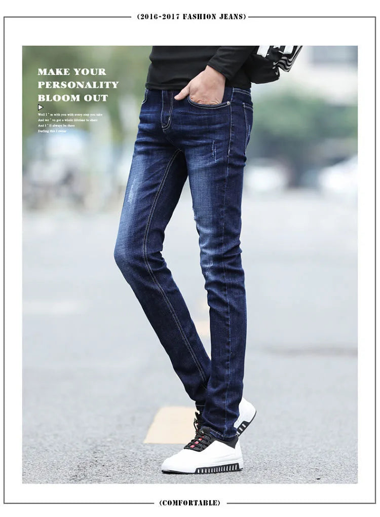 Spring and Autumn Fashion Trend Solid Color Retro Sports Straight Leg Jeans Men's Casual Comfortable Elastic High-Quality Jeans
