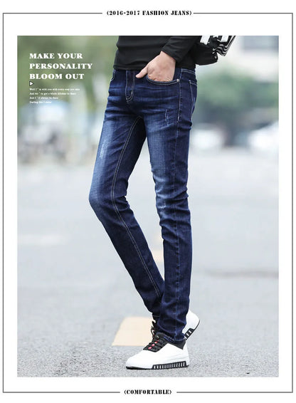 Spring and Autumn Fashion Trend Solid Color Retro Sports Straight Leg Jeans Men's Casual Comfortable Elastic High-Quality Jeans