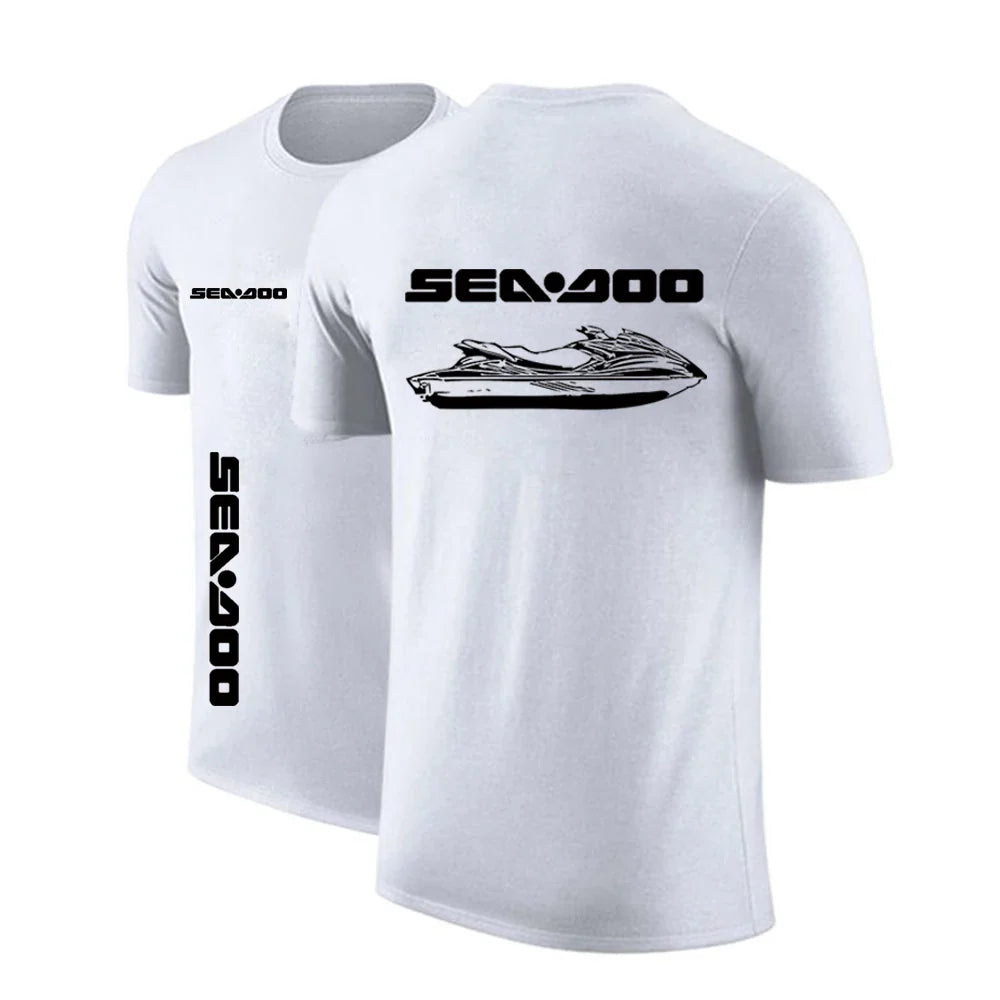 Sea Doo Seadoo Moto Men's New Summer Hot Sale Solid Color T-Shirts Casual Round-Neck Short-Sleeved Fashion Printing Top Clothing