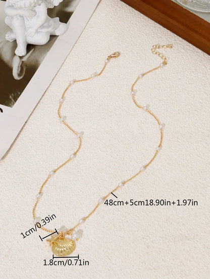 Vintage Shiny Shell Starfish Pendant Necklace for Women Simple Multilayer Thin Chain Choker Bridal Neck Jewelry
