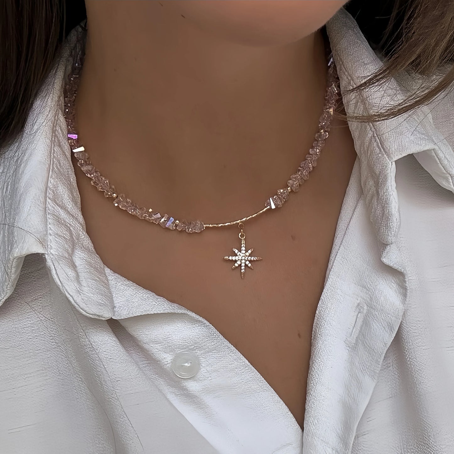 New Irregular Choker Vintage Tassels Zircon Heart Pendant Necklace For Women Female Geometric Baroque Transparent Crystal Chain
