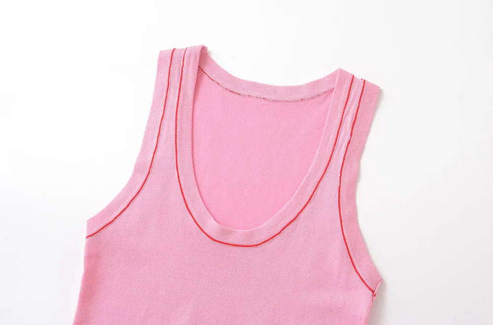 Women's Sleeveless Knit Tank Tops, V Neck ,Contrast Trims, Female Camis, Chic Vest Fashion