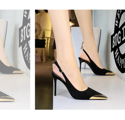 European American Style Metal Pointed High Heels Slim Heels Super High Heels Light Mouth Back Tripping And Banquet Single Shoes